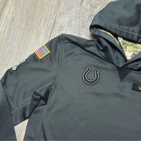 Nike therma fit salute troop Indianapolis Colts NFL hoodie gray camo fits men S - Picture 3 of 6